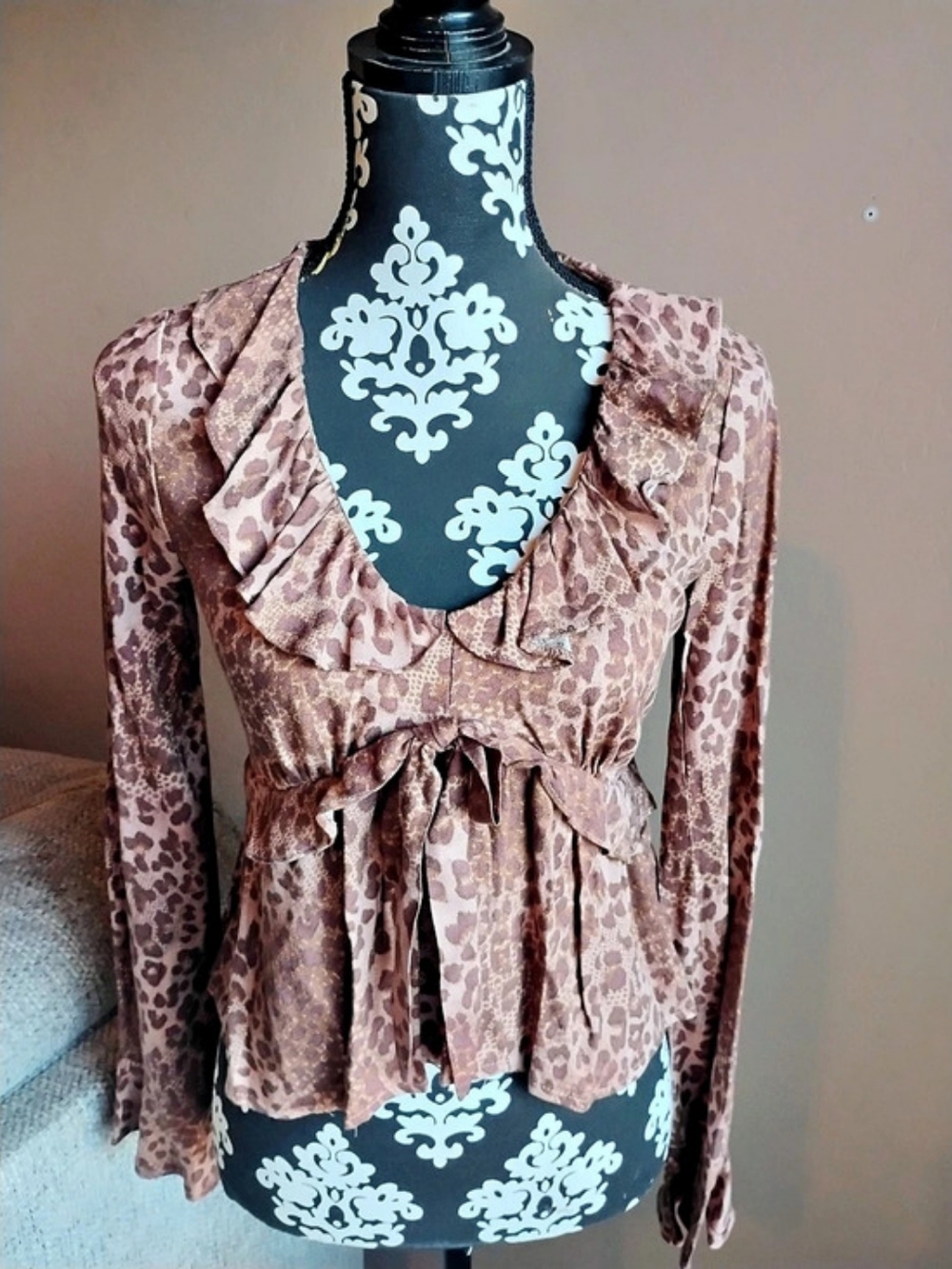 Self Esteem Animal Print Ruffle Blouse XS NWT